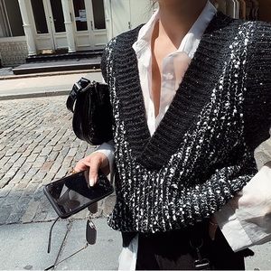 Black grey sweater vest